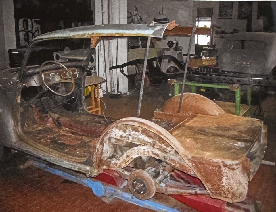 Fiat 500 C Giardiniera – il muso smontato e la lamiera da trattare