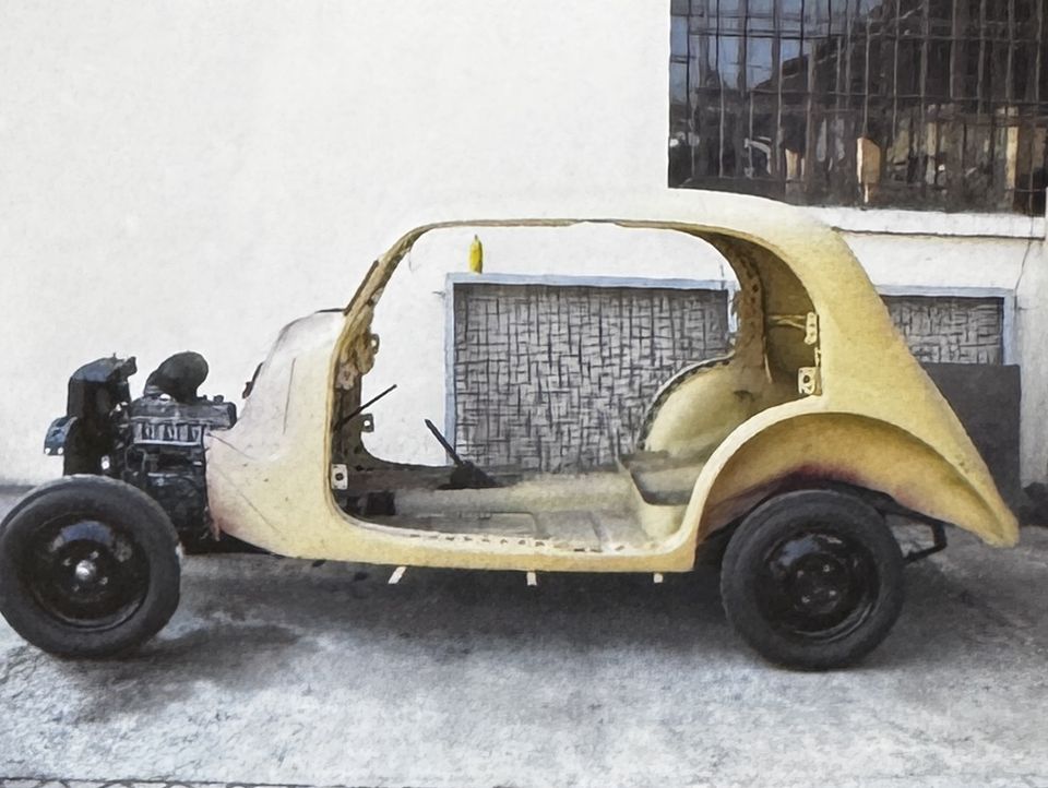 Fiat 508 C Balilla 1100 – la caisse en apprêt posée sur le châssis pour l'essai
