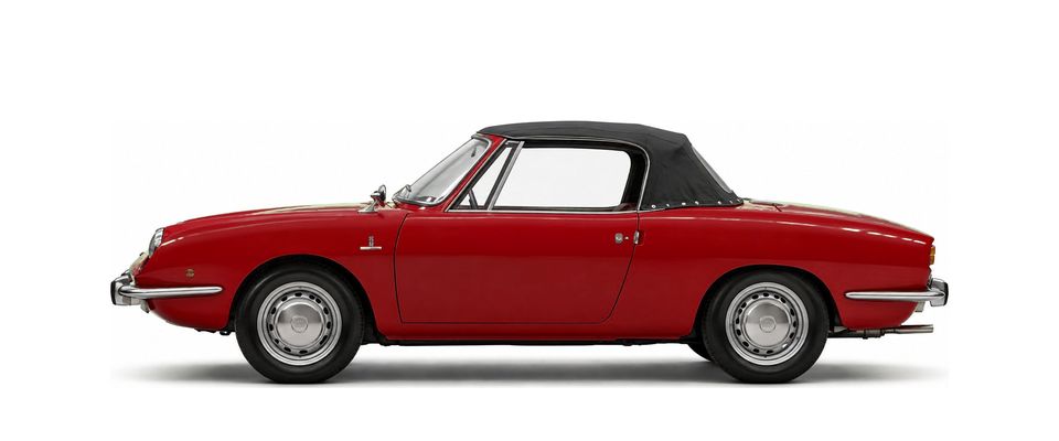 Red Fiat 850 Spider after restoration