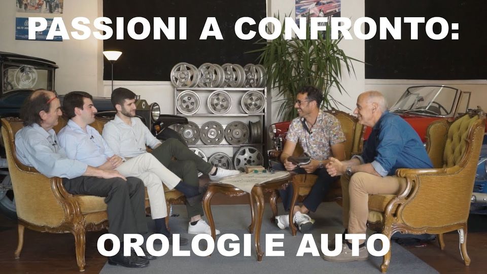 Mimmo and Paolo with collector friends among watches and classic cars