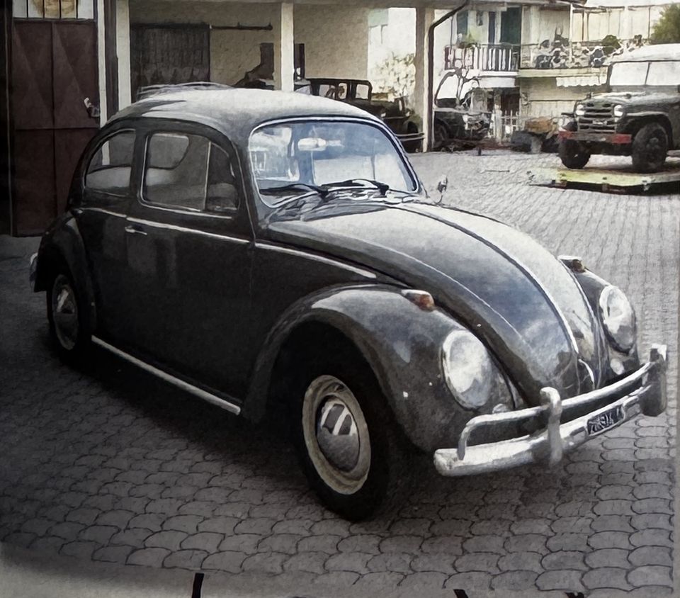 Volkswagen Maggiolino 1962 – il Maggiolino pronto, nel cortile dell'officina